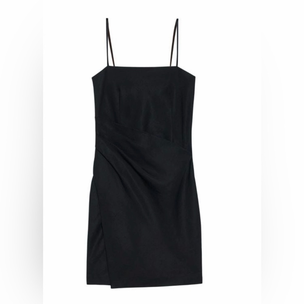 Theory Black Galena Linen Pleated Mini Dress Size 8 NWT